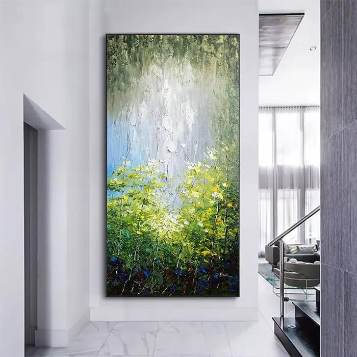 Peint à la main texturé abstrait paysage mur Art vert peinture murale sur toile œuvre pour salon décoration