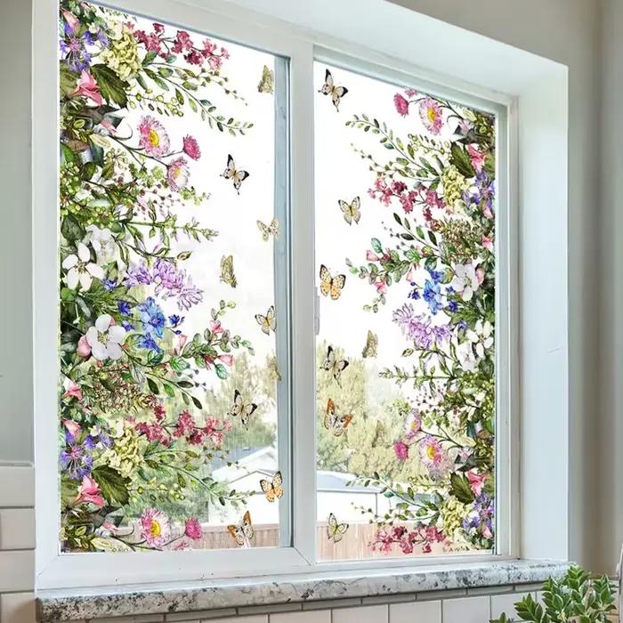 Autocollant de fenêtre décoratif floral pour porte vitrée
