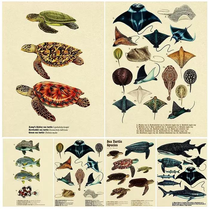 Affiches murales vintage de poissons de mer