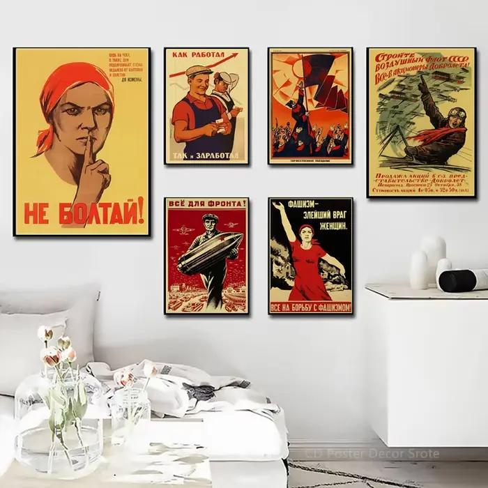 Affiches Rétro Soviétique en Papier Kraft