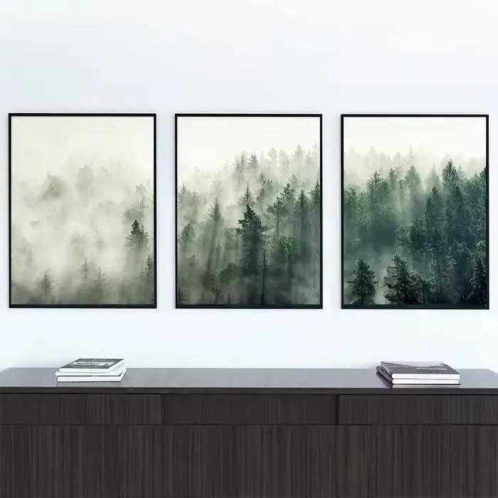 Affiche murale imprimée abstraite de montagne vert sauge