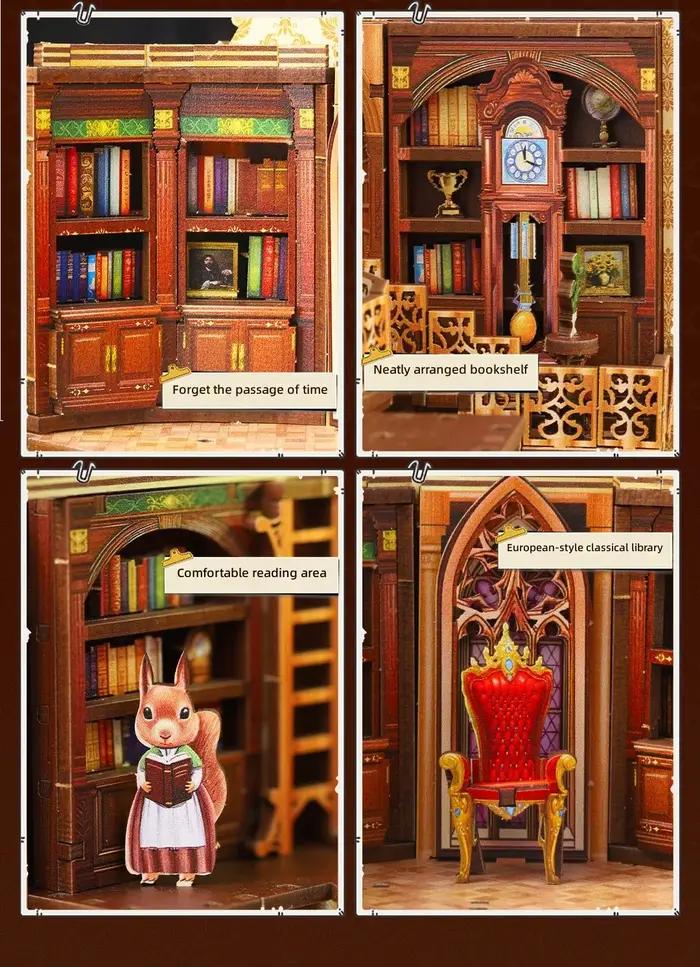 Puzzle 3D en bois à assembler soi-même : Modèle de librairie fait main pour les 14 ans et plus