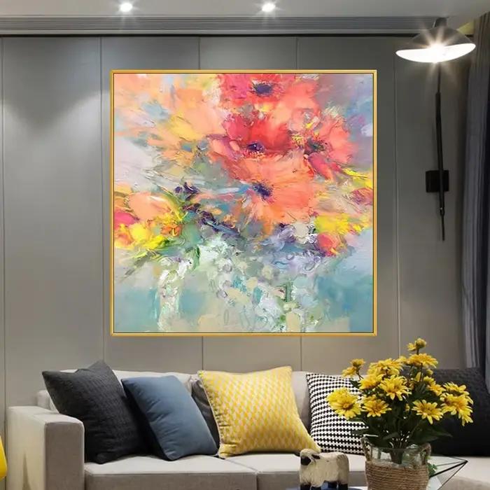 Peinture à l'huile florale abstraite peinte à la main