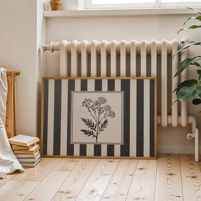 Toile murale en forme de fleur de chrysanthème sans cadre, impressions d'art mural minimalistes à rayures pour décoration de salon et de chambre à coucher, 1 pièce