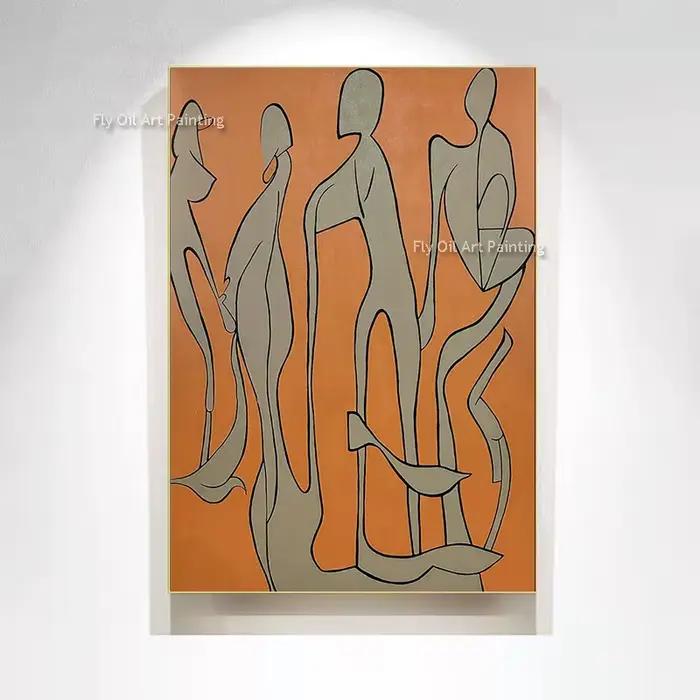 Peinture à l'huile de personnes abstraites Orange et grises faite à la main