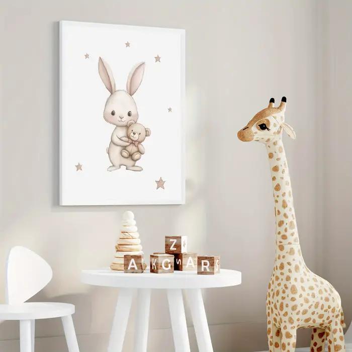 3 œuvres d'art sur mesure pour chambre d'enfant sur le thème du lapin