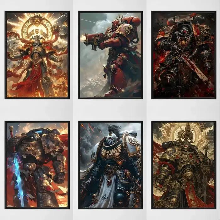 Affiches autocollantes en papier imprimé Game B-W-Warhammes-D 40k