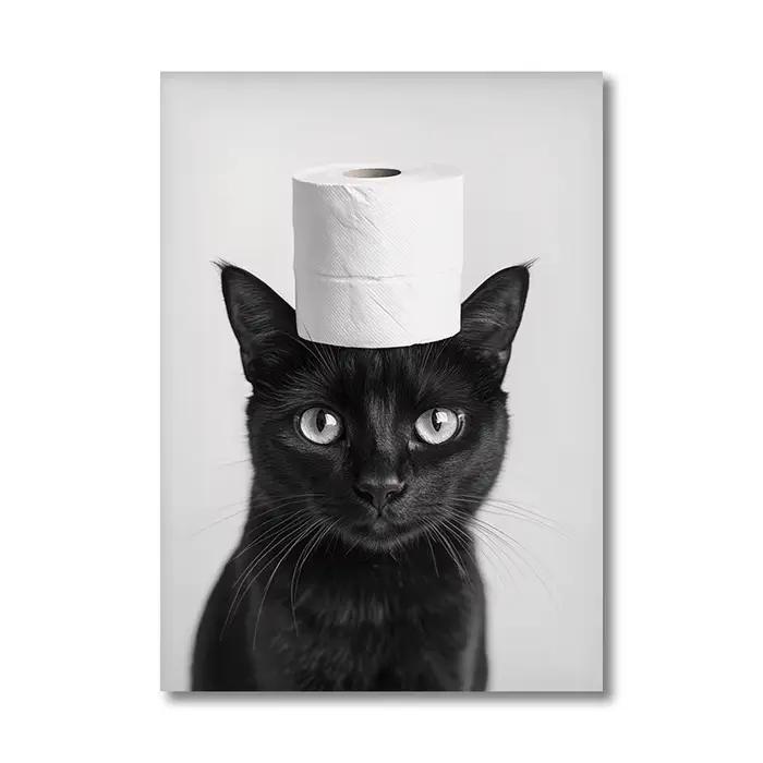 Highland vache loutre chat raton laveur avec papier toilette affiche impression toile peinture salle de bain mur Art