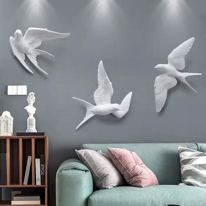 Décoration murale d'oiseaux tridimensionnels blancs européens