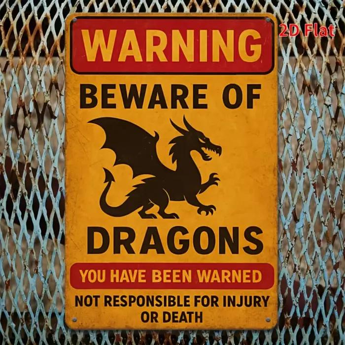 Panneau d'avertissement 2D plat, 1 pièce, Vintage, méfiez-vous des Dragons, décor fantastique drôle avec motif de Danger rouge et jaune