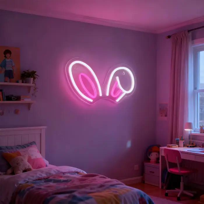 Enseigne au néon lapin de pâques pour décoration murale