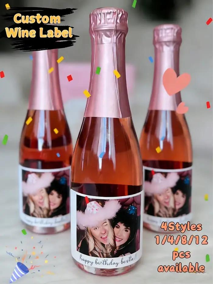 Étiquettes autocollantes personnalisées pour bouteilles de vin avec photo et texte, personnalisées pour anniversaire, fiançailles, mariage, cadeaux pour couple, DIY
