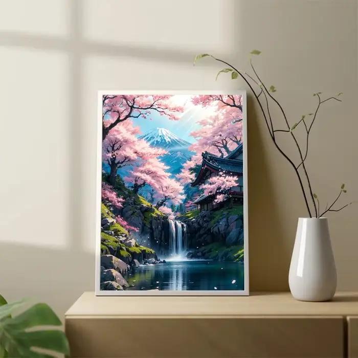 Affiche de paysage japonais en fleurs de cerisier Fuji