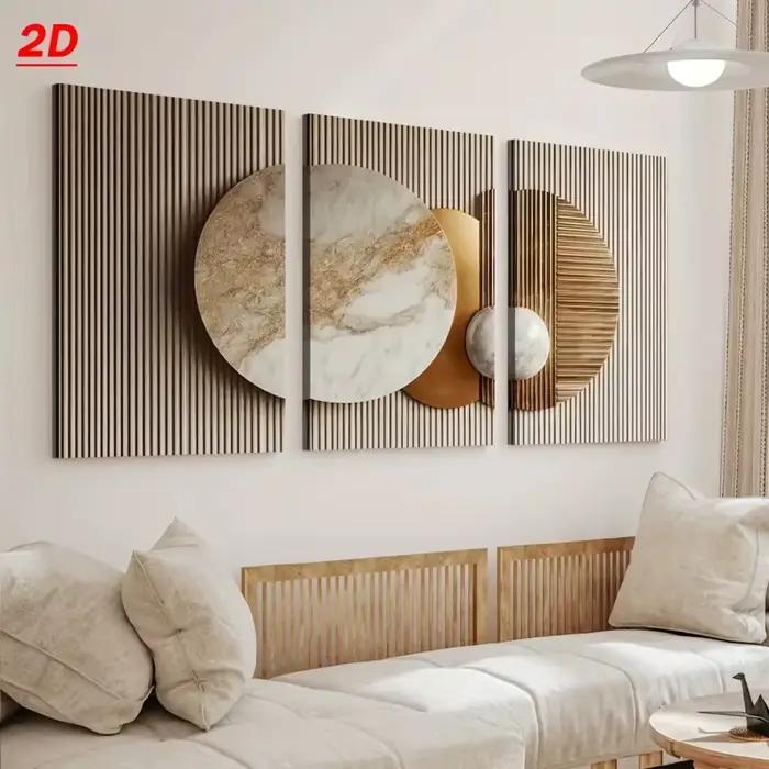 Lot de 3 tableaux modernes abstraits imprimés 2D/plats sur toile
