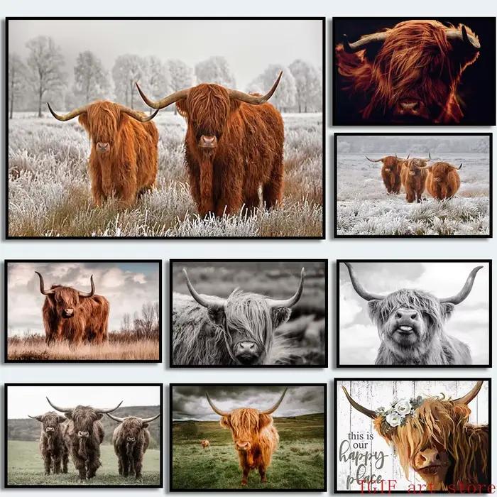 Peinture sur toile avec vache brune