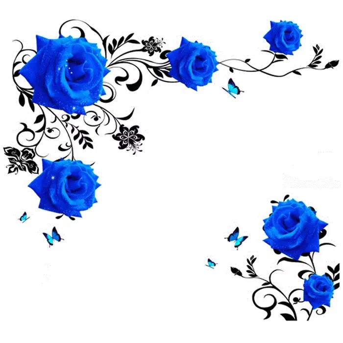 Autocollants muraux de fleurs de rose bleue de grande taille