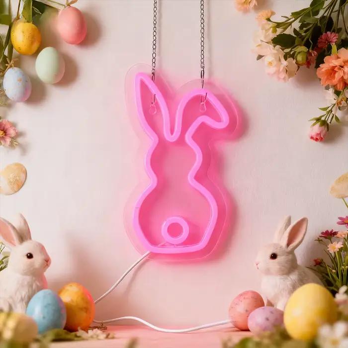 Enseigne au néon lapin de pâques pour décoration murale