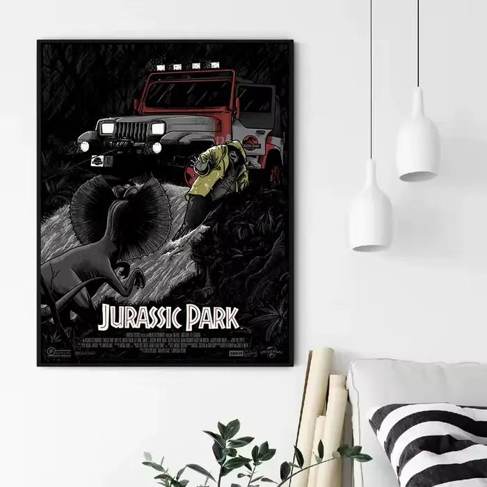 Retro 90s Classic Horror Film Jurassic Park Dinosaurs Movie Poster Canvas Painting Wall Art Pictures Home Interior Decor Gift