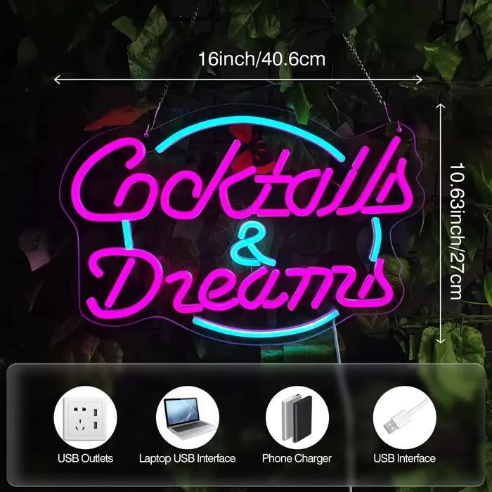 Enseigne néon « Cocktails & Rêves » pour chambre