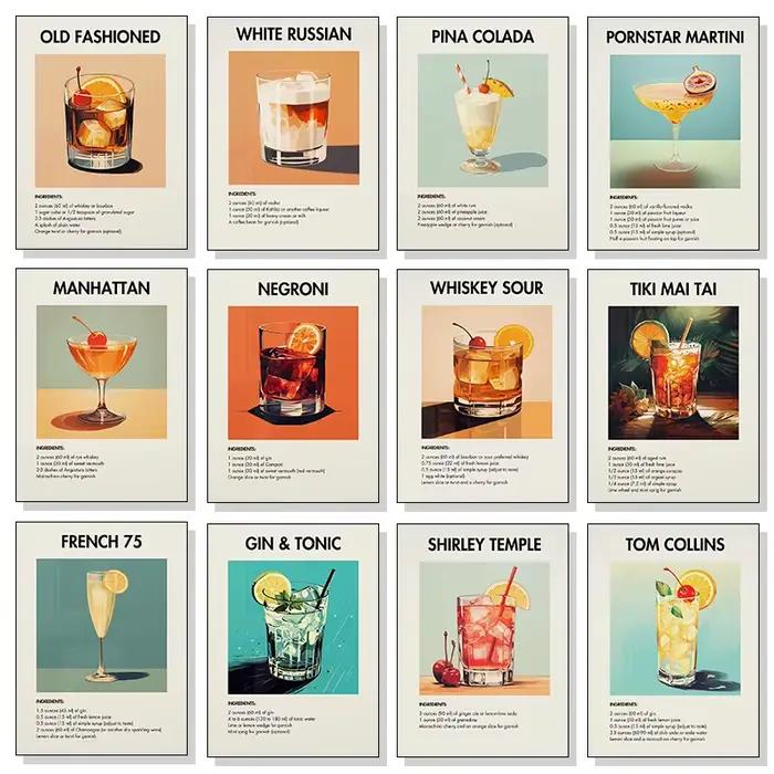 Affiche murale rétro française : Cocktails
