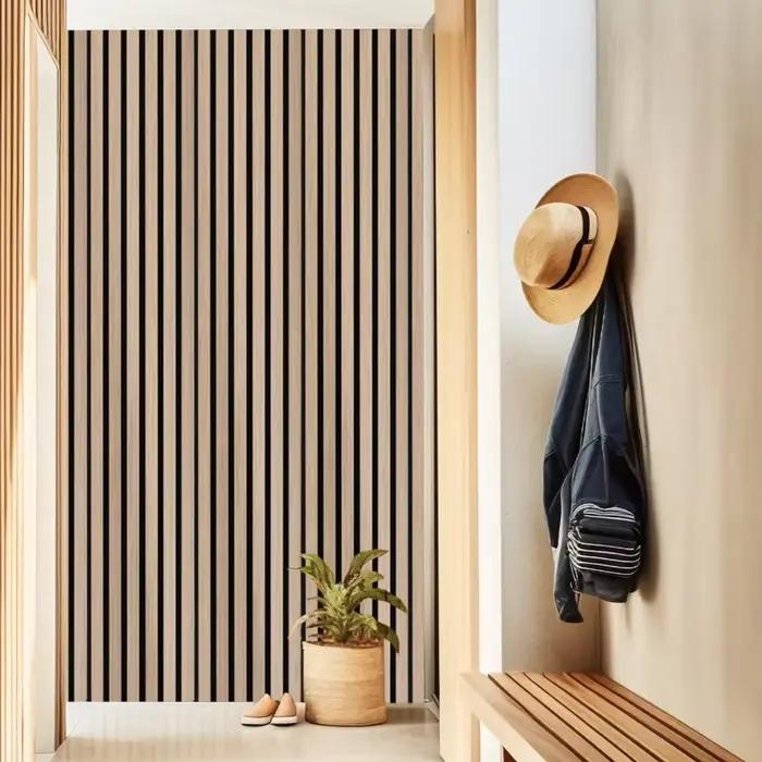 Panneaux muraux à motif de grille en bois 3D