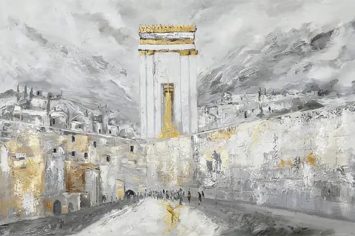 Peinture murale grand format de luxe - Tableaux personnalisables Prière juive sur les murs de Jérusalem Feuille d'or Judaïsme Israël Art sur toile
