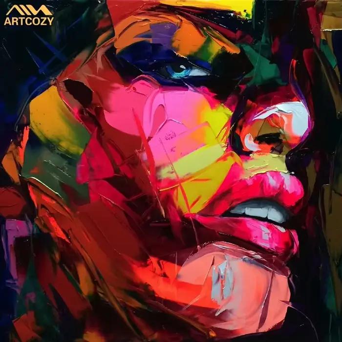 Artcozy Francoise Nielly couteau Spray toile peinture abstraite Portrait visage peinture à l'huile Figure mur Art photos décoration de la maison