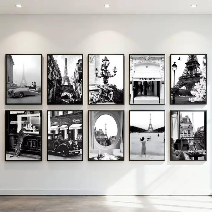 Affiche d'art de style anime, noir et blanc, à la mode, sur l'architecture rétro de Paris, la tour Eiffel, décoration de maison, décoration de chambre parfaite