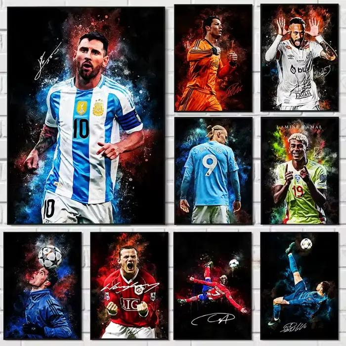Affiche sur toile de portrait iconique de star du football, athlète sportif célèbre, peinture murale, décoration intérieure, cadeau