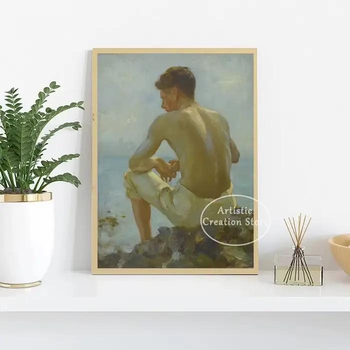Vintage Gay Nude Man Art The Bathers par Henry Scott Tuke Prhonneur
