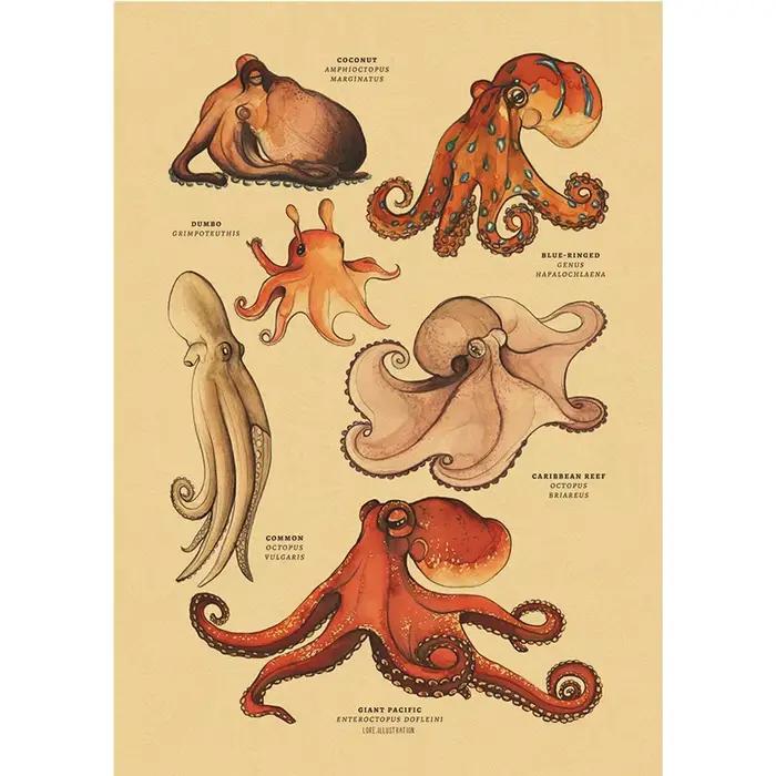 Affiches en papier kraft sur le thème des organismes marins