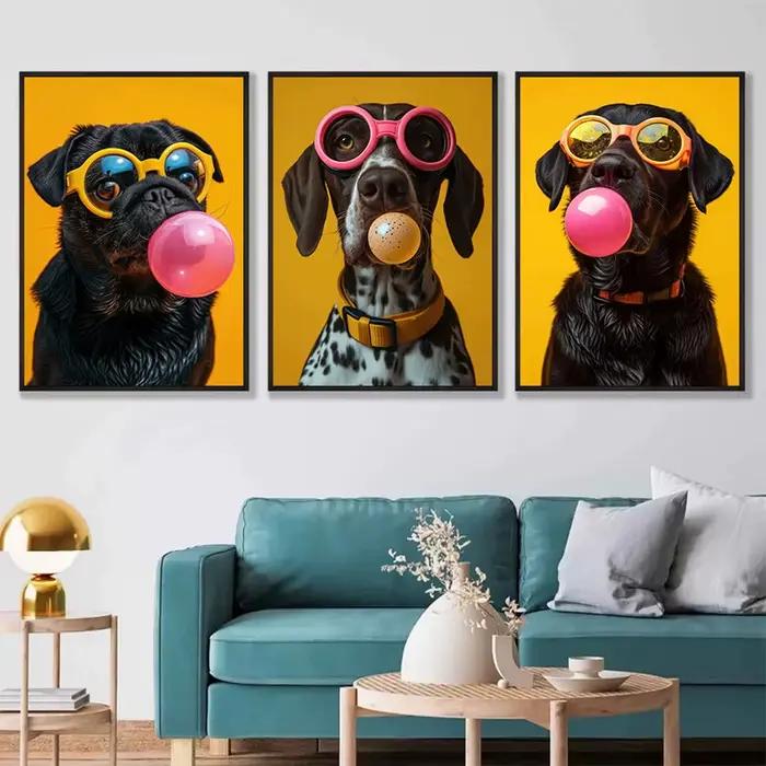Animaux imprimés drôles chien coloré Bubblegum lunettes de soleil affiche Samoyède bouledogue français toile peinture mur Art photo décor à la maison