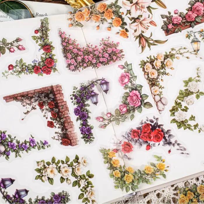 30 pièces fleurs coin autocollants PET autocollant paquet bricolage Journal décoration