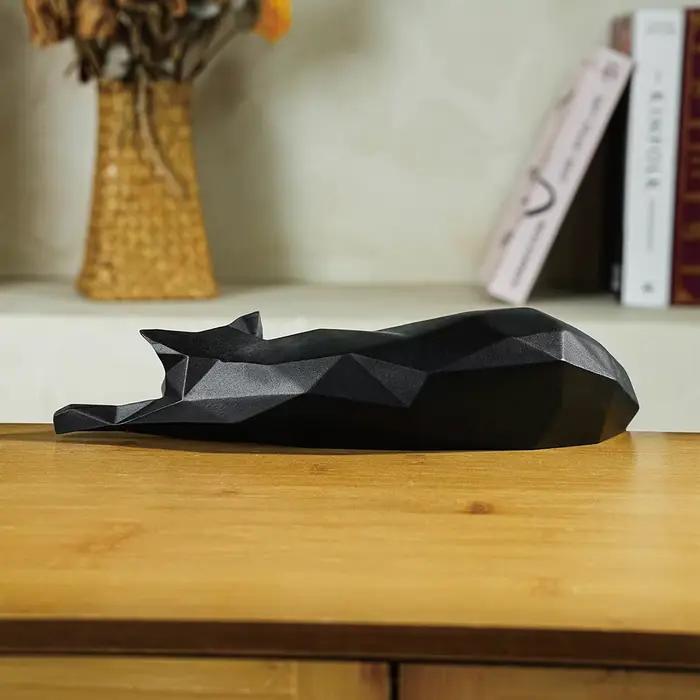 Statue de chat noir et blanc - Figurine décorative géométrique moderne pour la maison