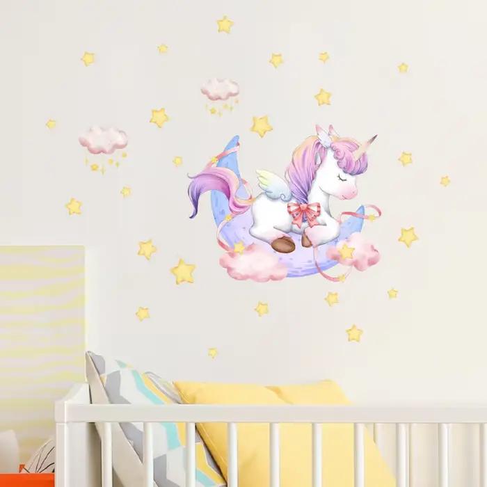 Autocollant mural lumineux étoiles licorne