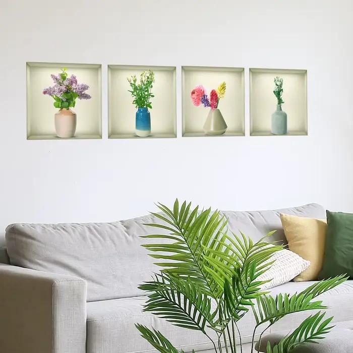 Autocollant mural en forme de vases et de fleurs