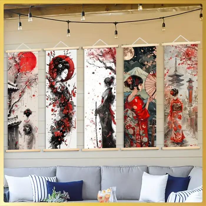 Affiche murale japonaise en bois
