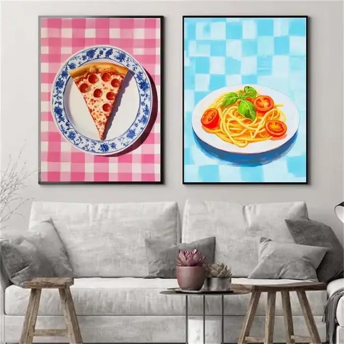 Affiche de fruits et vin alimentaires, peintures sur toile, Pizza, pâtes, avocat, Sushi, images d'art murales pour décoration de maison et de cuisine, sans cadre