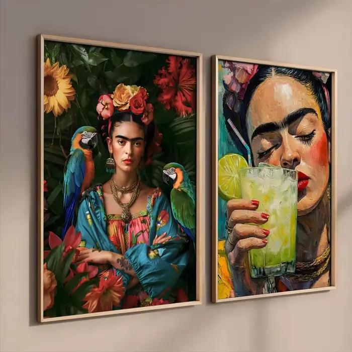 Affiche murale en toile de coton avec peinture et calligraphie Art Frida K-Kahlo