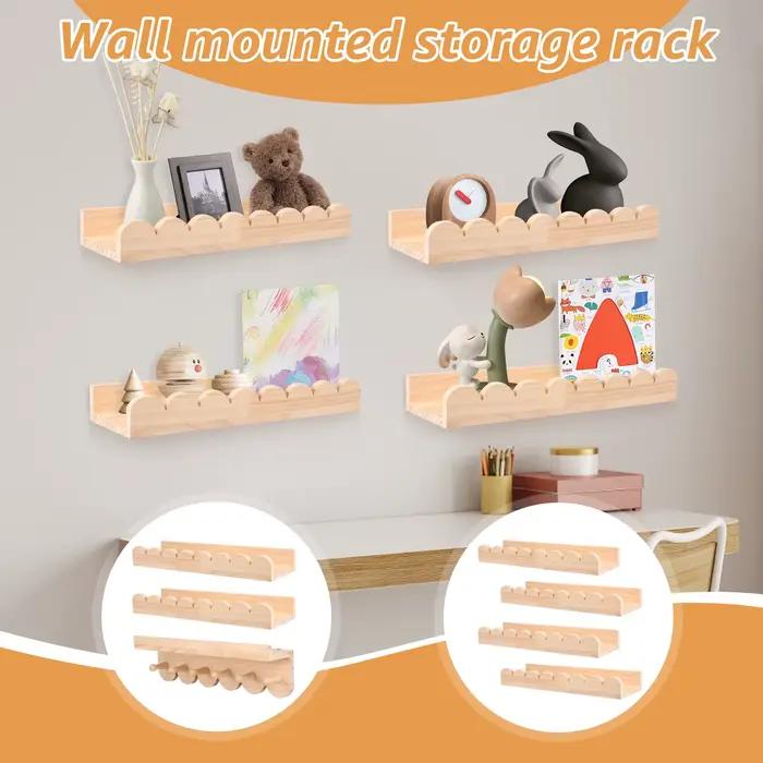 Étagère de rangement murale en bois festonné, 3/4 pièces, forte charge, étagère murale flottante en bois avec crochet, présentoir décoratif