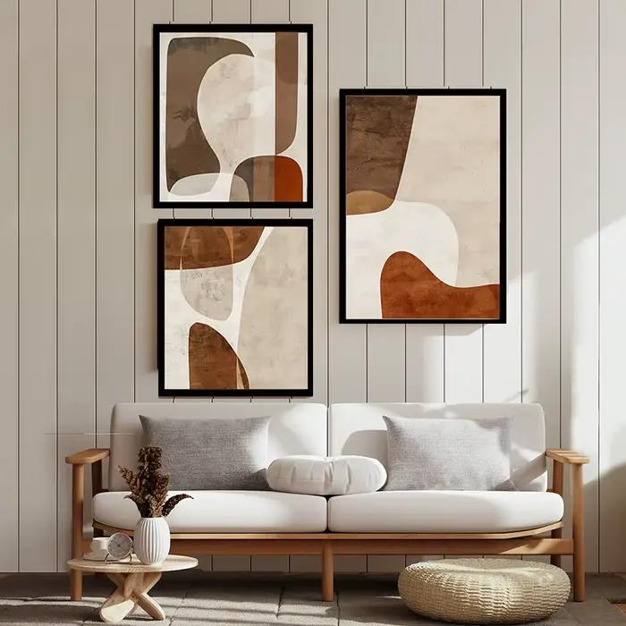 Ensemble de 3 imprimés d'art mural abstraits Beige Tan