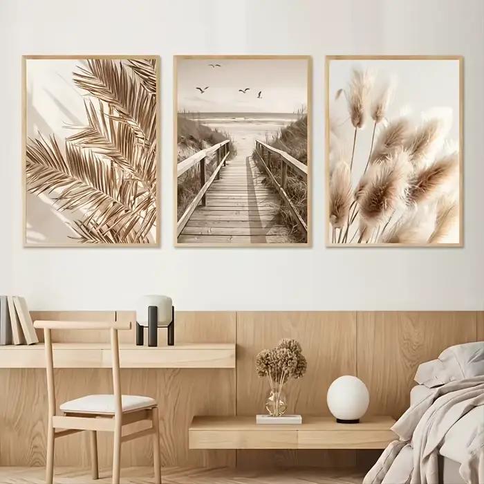 Impression sur toile minimaliste de triptyque de plantes
