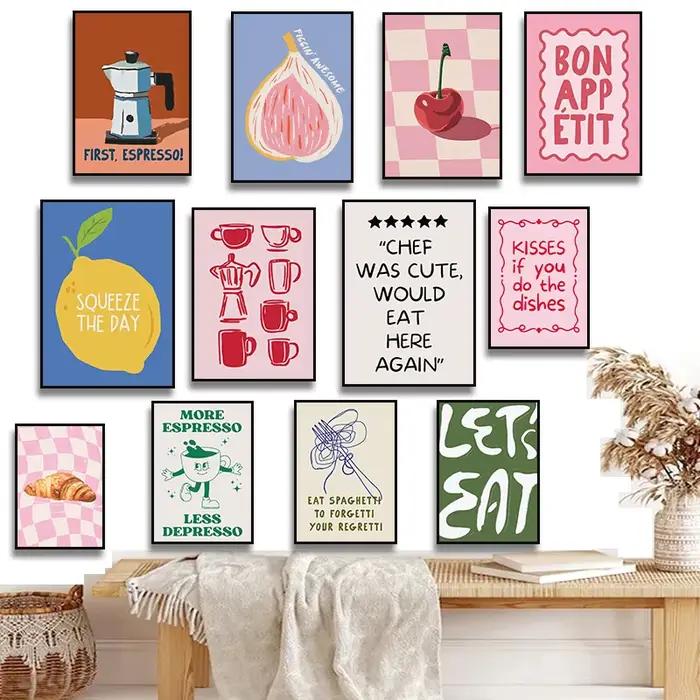 Pâtes Croissant café à la mode manger rose cerise citron figue citation affiche toile peinture impression mur pour cuisine décor Cuadros