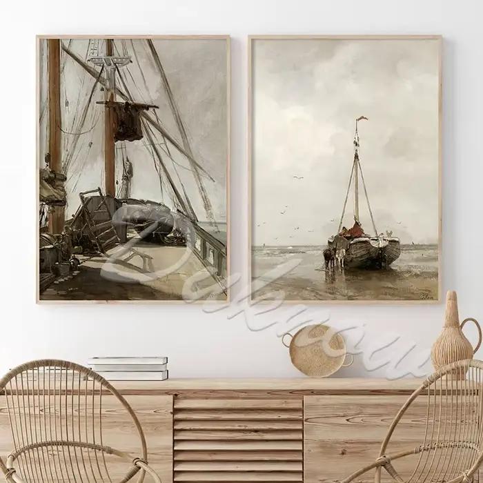 Vintage Seas550Print Antique Voilier Peinture Toile Affiche