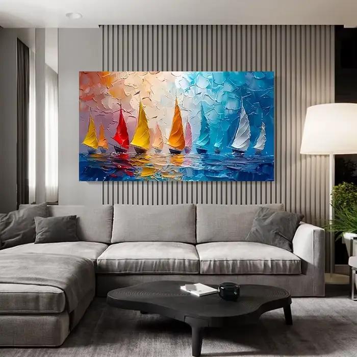 Art abstrait moderne de toile de vue de mer de voilier