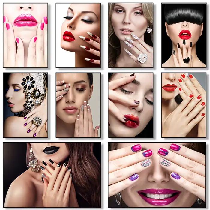 Affiche d'art moderne de style nordique pour salons de beauté et de manucure — Nail art et maquillage élégants pour une belle fille — Toile décorative pour la maison