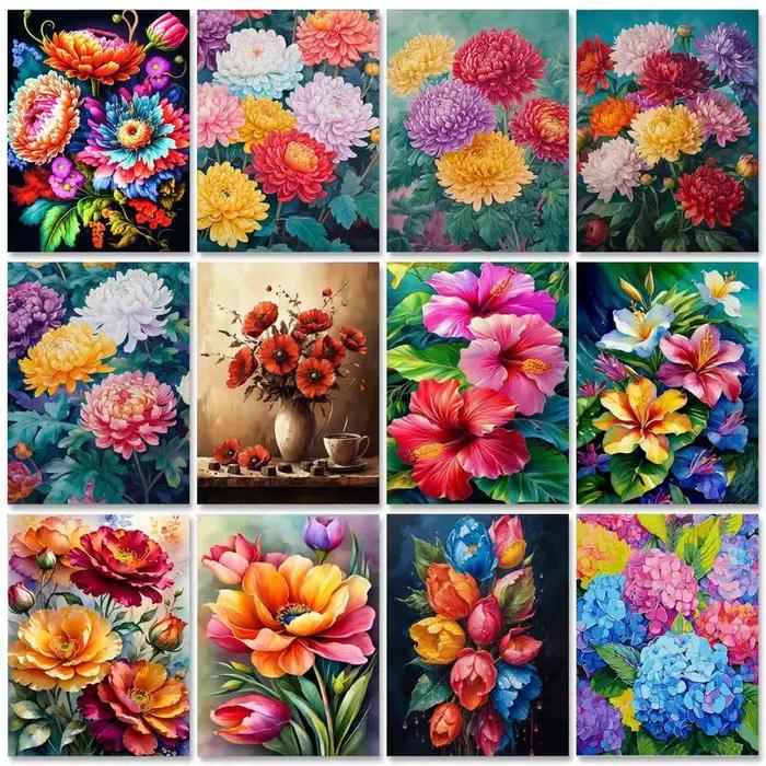 RUOPOTY peinture par numéro 40x50 cm avec cadre fleurs colorées peint à la main