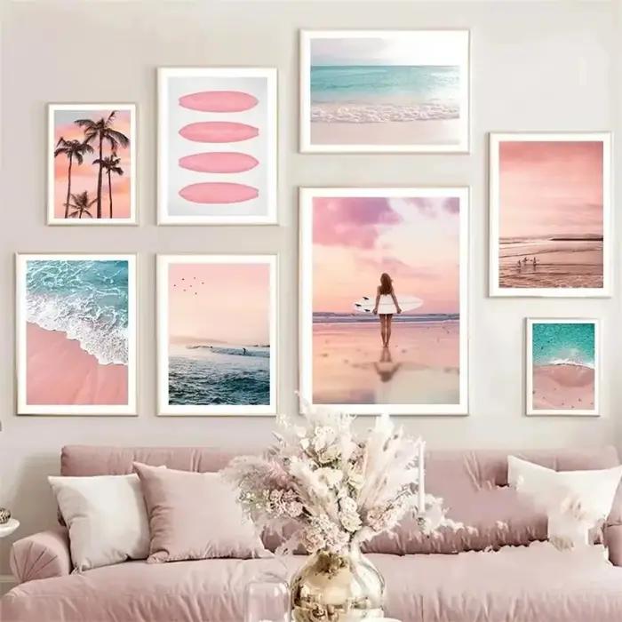 Affiche d'art rose plage océan