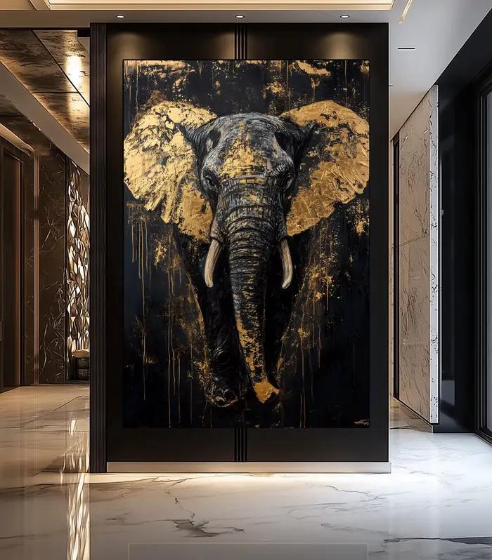 Peinture sur toile Fox Elephant Eagle, impression d'animaux noir et or, affiche, décoration d'animaux sauvages de luxe, décoration abstraite moderne dorée pour la maison
