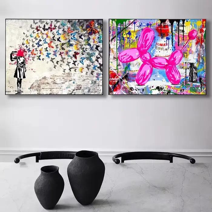 Banksy Street Art toile peintures baskets bouche Ballon fille Graffiti Pop Art affiches imprime Cuadros mur Art décoration de la maison